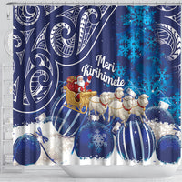 New Zealand Christmas In July Shower Curtain Funny Santa Sheep Meri Kirihimete Blue LT14 - Polynesian Pride