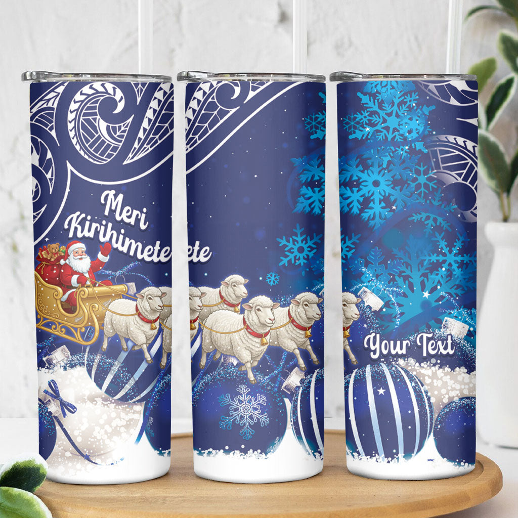 New Zealand Christmas In July Personalised Skinny Tumbler Funny Santa Sheep Meri Kirihimete Blue LT14 - Polynesian Pride