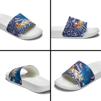 New Zealand Christmas In July Slide Sandals Funny Santa Sheep Meri Kirihimete Blue LT14 - Polynesian Pride