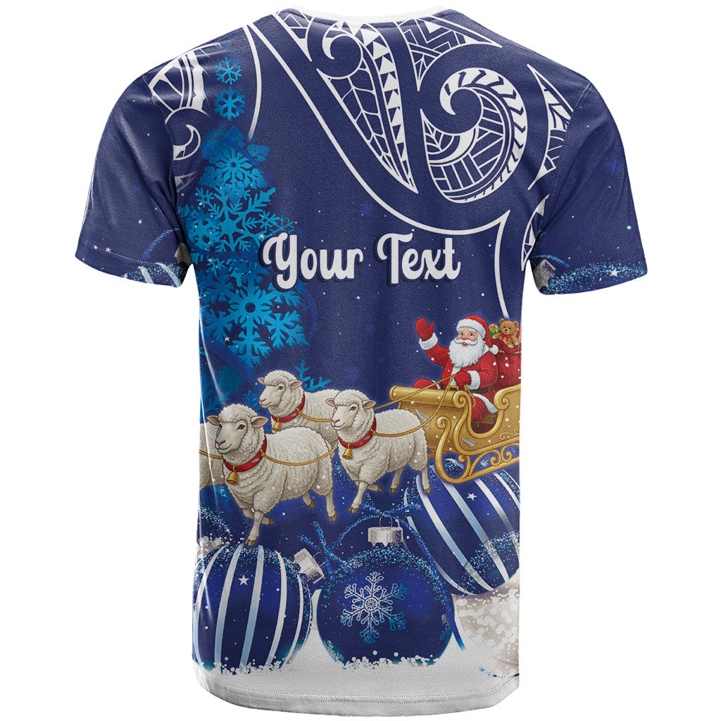 New Zealand Christmas In July Personalised T Shirt Funny Santa Sheep Meri Kirihimete Blue LT14 - Polynesian Pride