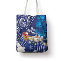New Zealand Christmas In July Tote Bag Funny Santa Sheep Meri Kirihimete Blue LT14 - Polynesian Pride