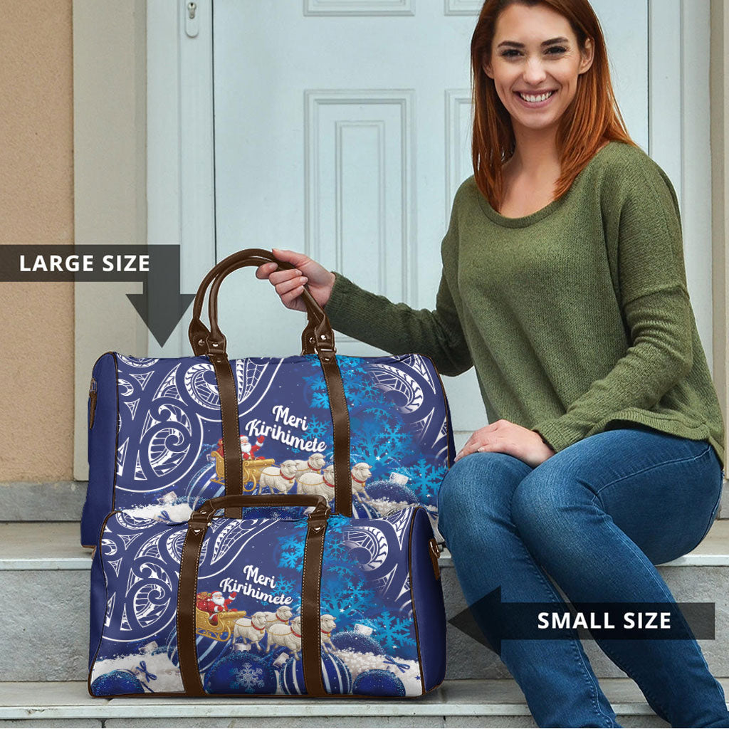 New Zealand Christmas In July Travel Bag Funny Santa Sheep Meri Kirihimete Blue LT14 - Polynesian Pride