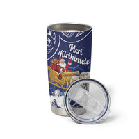 New Zealand Christmas In July Personalised Tumbler Cup Funny Santa Sheep Meri Kirihimete Blue LT14 - Polynesian Pride