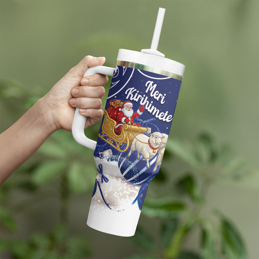 New Zealand Christmas In July Personalised Tumbler With Handle Funny Santa Sheep Meri Kirihimete Blue LT14 - Polynesian Pride