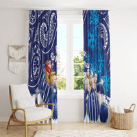 New Zealand Christmas In July Window Curtain Funny Santa Sheep Meri Kirihimete Blue