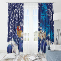 New Zealand Christmas In July Window Curtain Funny Santa Sheep Meri Kirihimete Blue