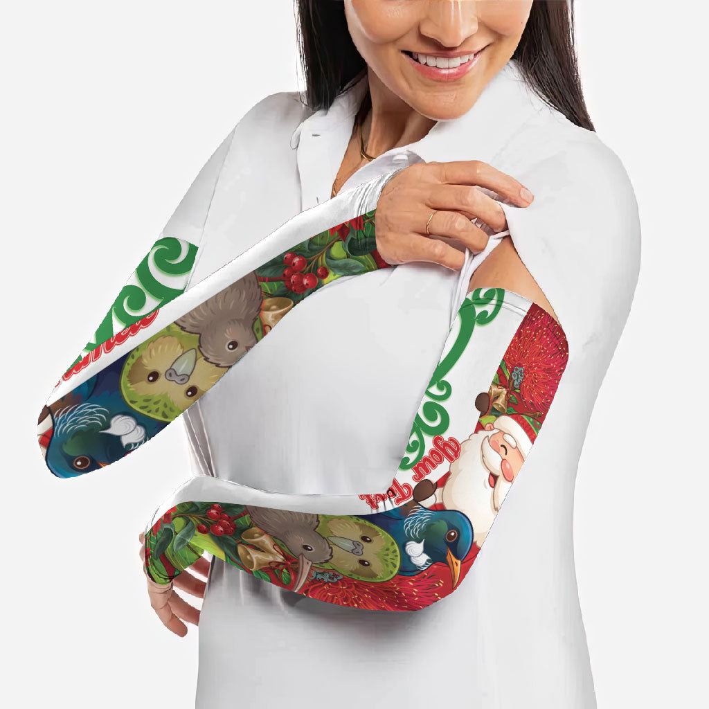 Meri Kirihimete New Zealand Personalised Arm Sleeves Cute Santa NZ Animals and Pohutukawa