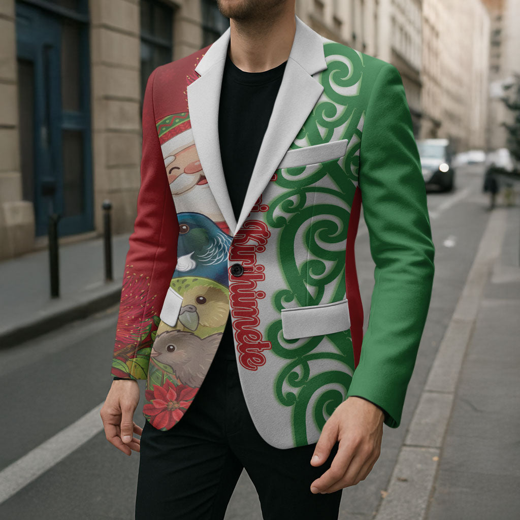 Meri Kirihimete New Zealand Personalised Blazer Cute Santa NZ Animals and Pohutukawa