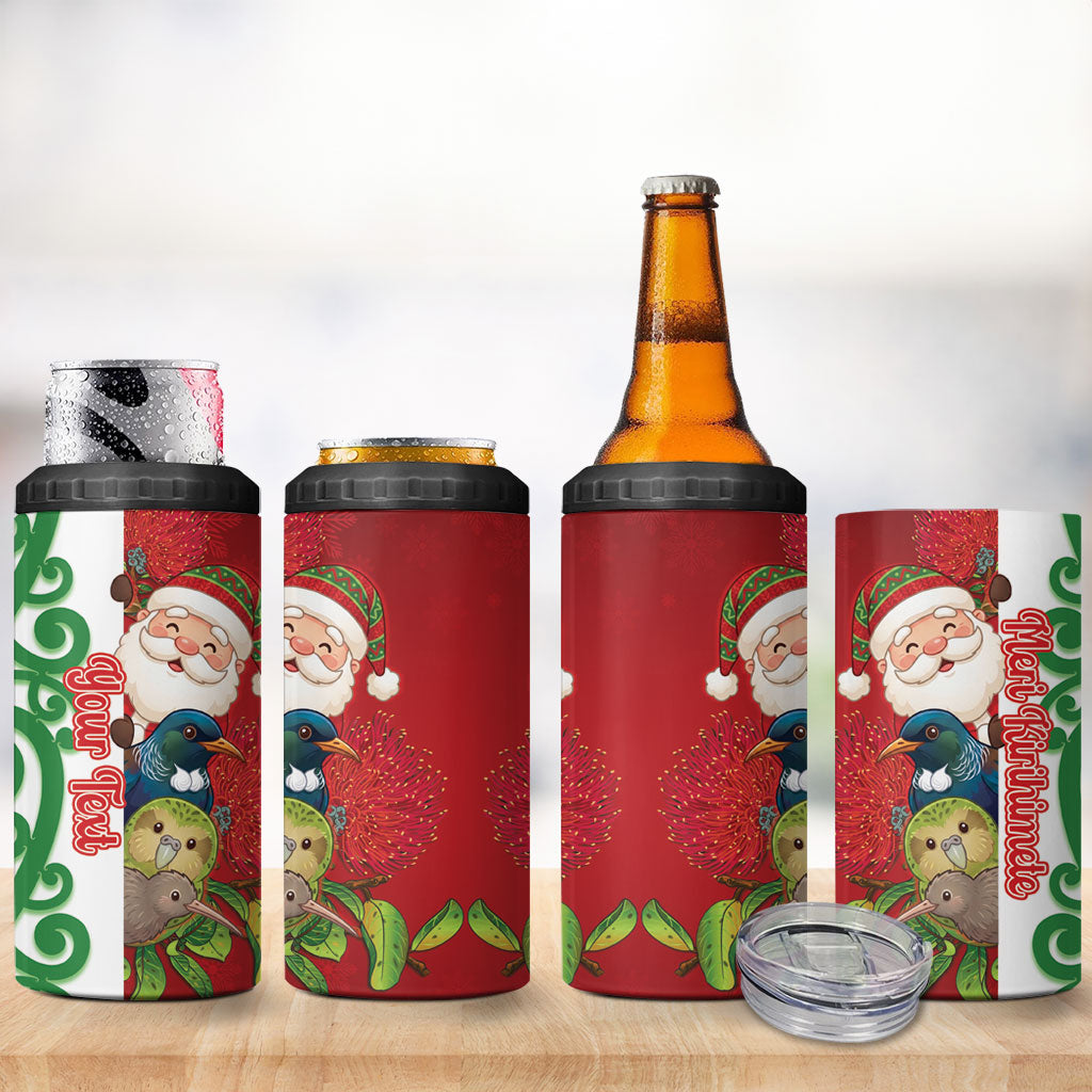 Meri Kirihimete New Zealand Personalised 4 in 1 Can Cooler Tumbler Cute Santa NZ Animals and Pohutukawa LT14 - Polynesian Pride