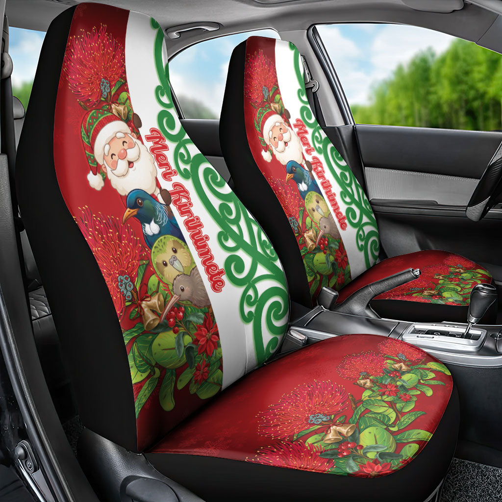 Meri Kirihimete New Zealand Car Seat Cover Cute Santa NZ Animals and Pohutukawa LT14 - Polynesian Pride
