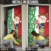 Meri Kirihimete New Zealand Personalised Door Cover Cute Santa NZ Animals and Pohutukawa LT14 - Polynesian Pride