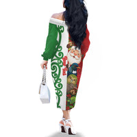 Meri Kirihimete New Zealand Personalised Family Matching Off The Shoulder Long Sleeve Dress and Hawaiian Shirt Cute Santa NZ Animals and Pohutukawa LT14 - Polynesian Pride