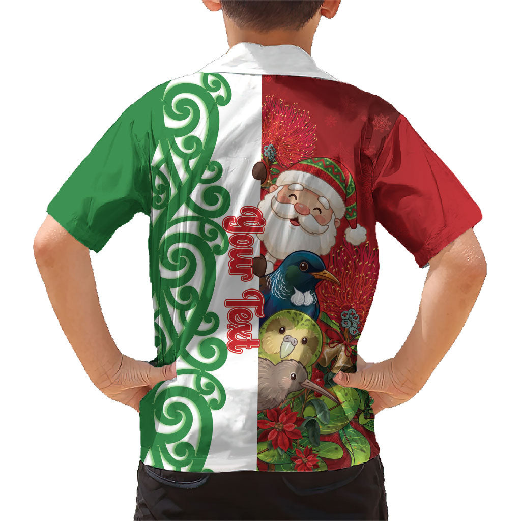 Meri Kirihimete New Zealand Personalised Family Matching Off Shoulder Short Dress and Hawaiian Shirt Cute Santa NZ Animals and Pohutukawa LT14 - Polynesian Pride