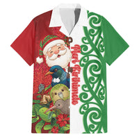 Meri Kirihimete New Zealand Personalised Family Matching Summer Maxi Dress and Hawaiian Shirt Cute Santa NZ Animals and Pohutukawa LT14 Dad's Shirt - Short Sleeve Red - Polynesian Pride
