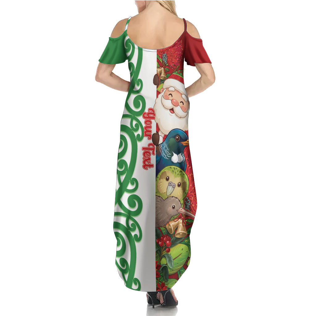 Meri Kirihimete New Zealand Personalised Family Matching Summer Maxi Dress and Hawaiian Shirt Cute Santa NZ Animals and Pohutukawa LT14 - Polynesian Pride