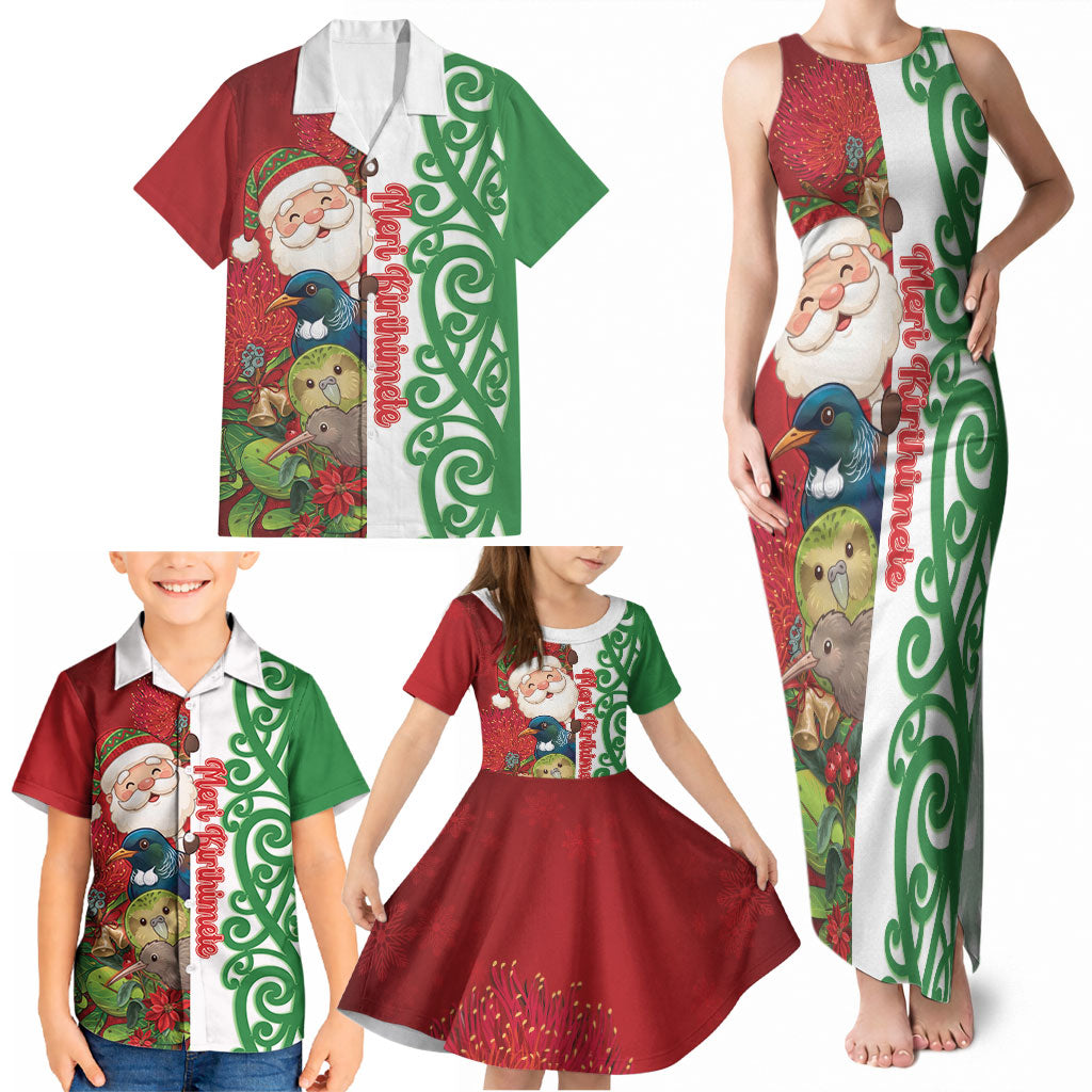 Meri Kirihimete New Zealand Personalised Family Matching Tank Maxi Dress and Hawaiian Shirt Cute Santa NZ Animals and Pohutukawa LT14 - Polynesian Pride