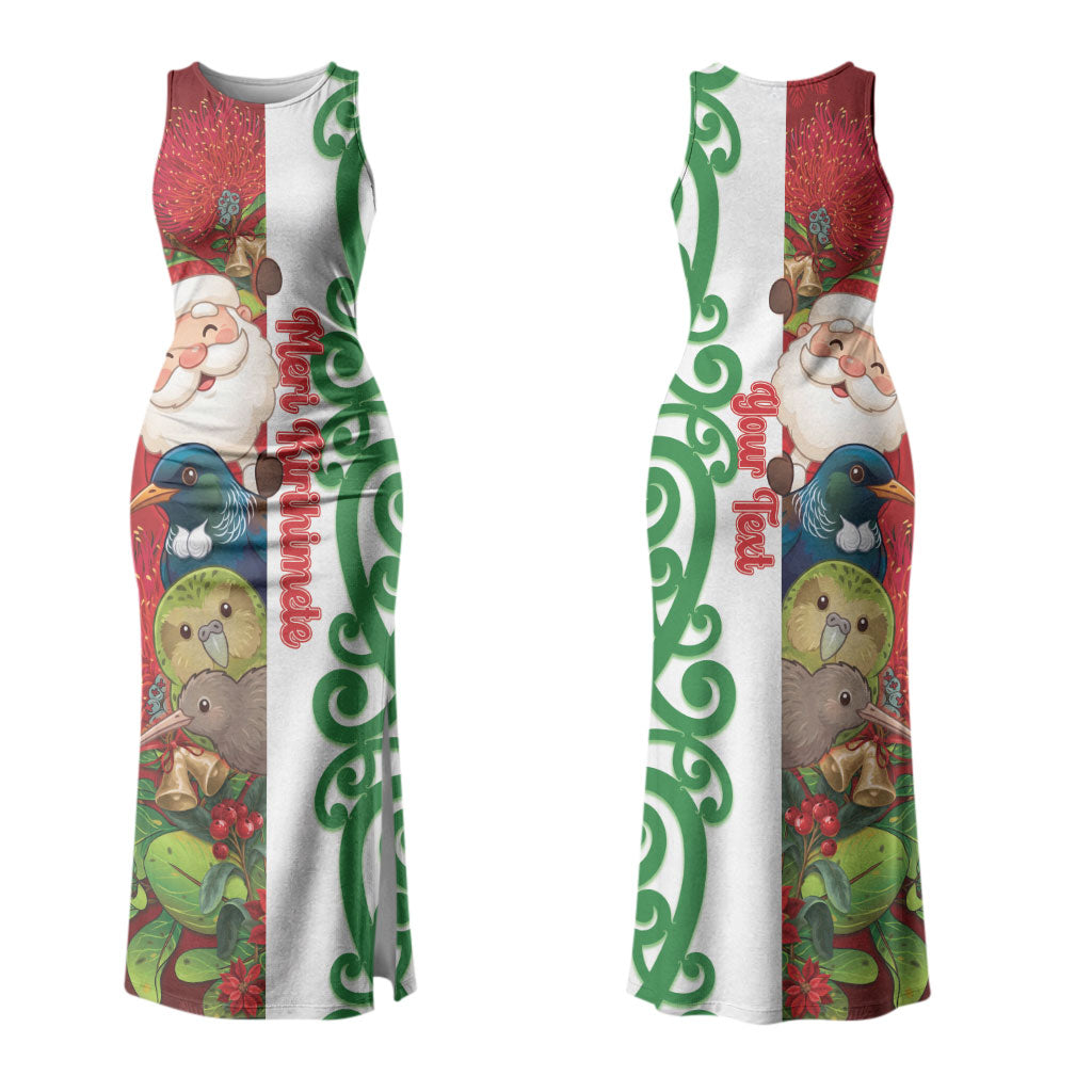 Meri Kirihimete New Zealand Personalised Family Matching Tank Maxi Dress and Hawaiian Shirt Cute Santa NZ Animals and Pohutukawa LT14 Mom's Dress Red - Polynesian Pride