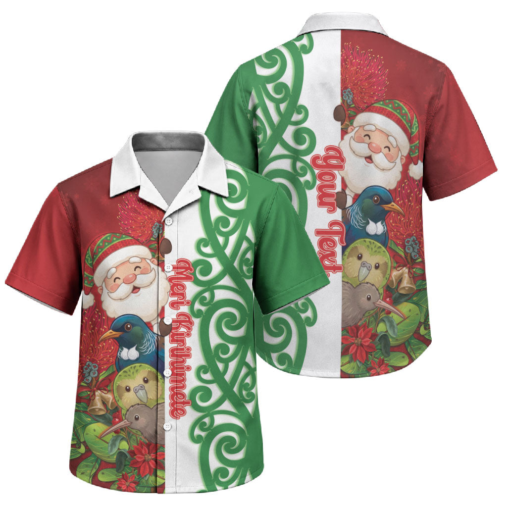 Meri Kirihimete New Zealand Personalised Family Matching Tank Maxi Dress and Hawaiian Shirt Cute Santa NZ Animals and Pohutukawa LT14 Son's Shirt Red - Polynesian Pride