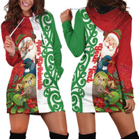 Meri Kirihimete New Zealand Personalised Hoodie Dress Cute Santa NZ Animals and Pohutukawa LT14 - Polynesian Pride