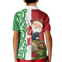 Meri Kirihimete New Zealand Personalised Kid Polo Shirt Cute Santa NZ Animals and Pohutukawa LT14 - Polynesian Pride