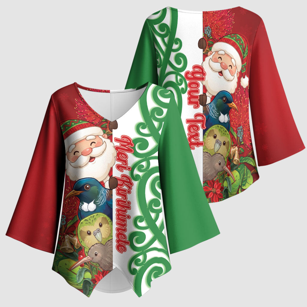 Meri Kirihimete New Zealand Personalised Kimono Sleeve Blouse Cute Santa NZ Animals and Pohutukawa LT14 - Polynesian Pride