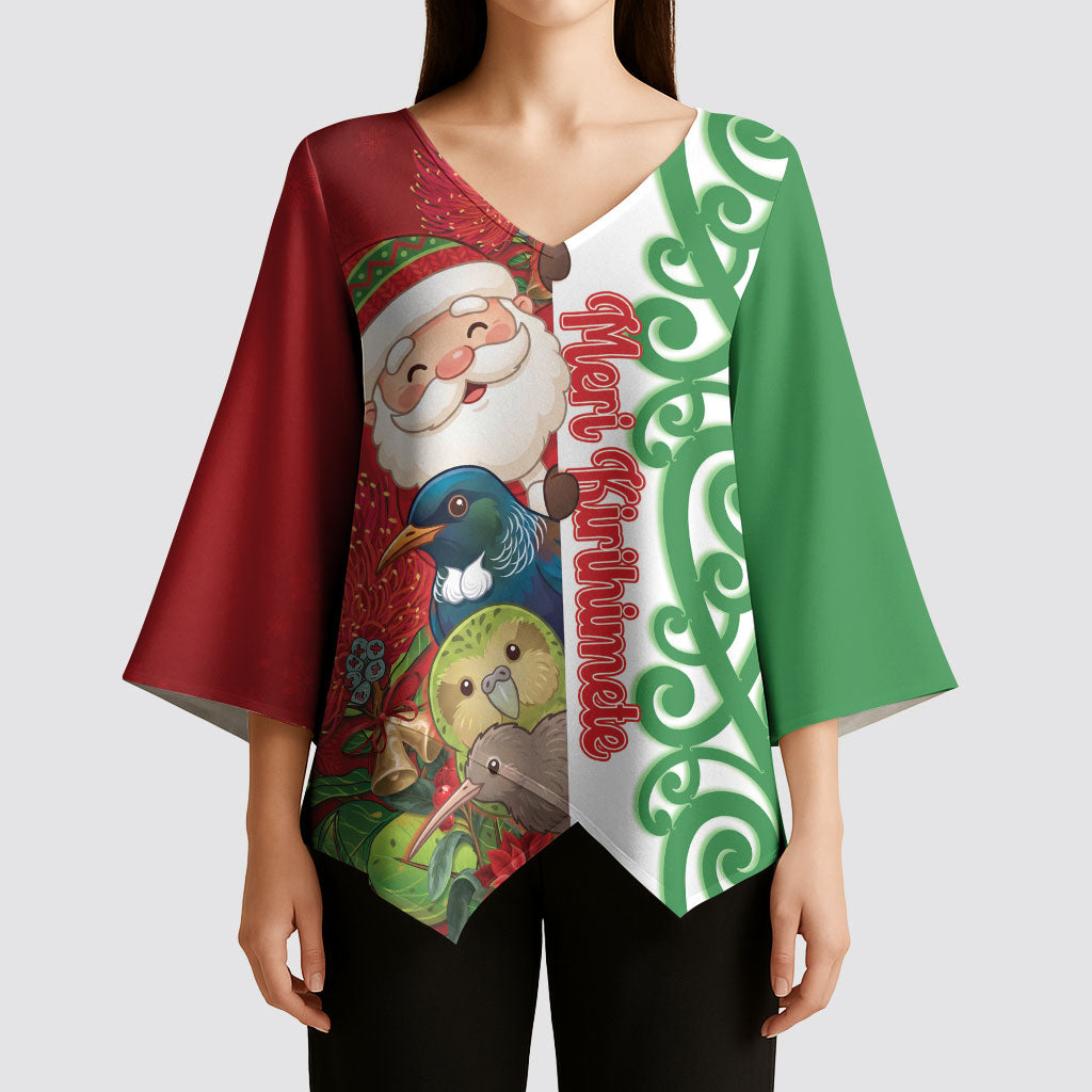 Meri Kirihimete New Zealand Personalised Kimono Sleeve Blouse Cute Santa NZ Animals and Pohutukawa LT14 - Polynesian Pride