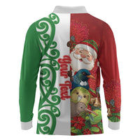 Meri Kirihimete New Zealand Personalised Long Sleeve Polo Shirt Cute Santa NZ Animals and Pohutukawa LT14 - Polynesian Pride
