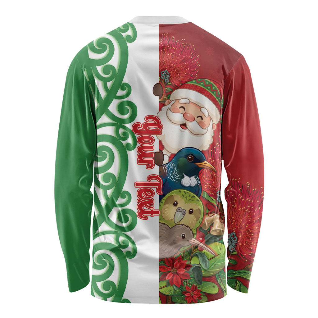 Meri Kirihimete New Zealand Personalised Long Sleeve Shirt Cute Santa NZ Animals and Pohutukawa LT14 - Polynesian Pride