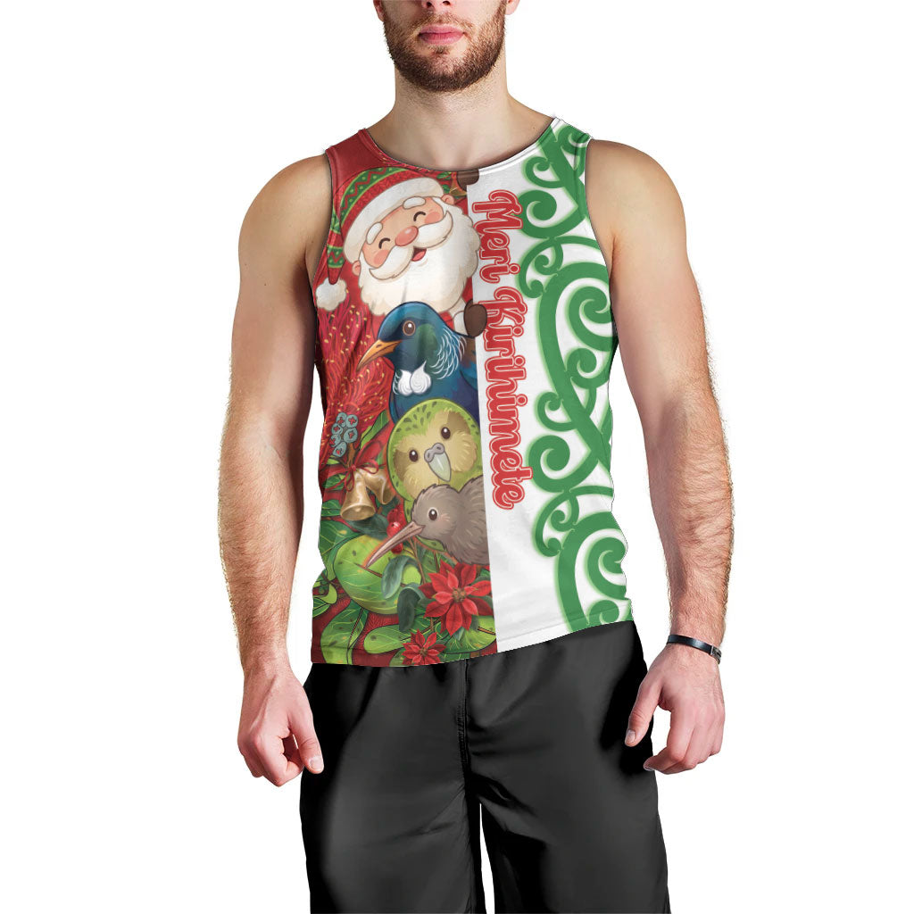 Meri Kirihimete New Zealand Personalised Men Tank Top Cute Santa NZ Animals and Pohutukawa LT14 - Polynesian Pride