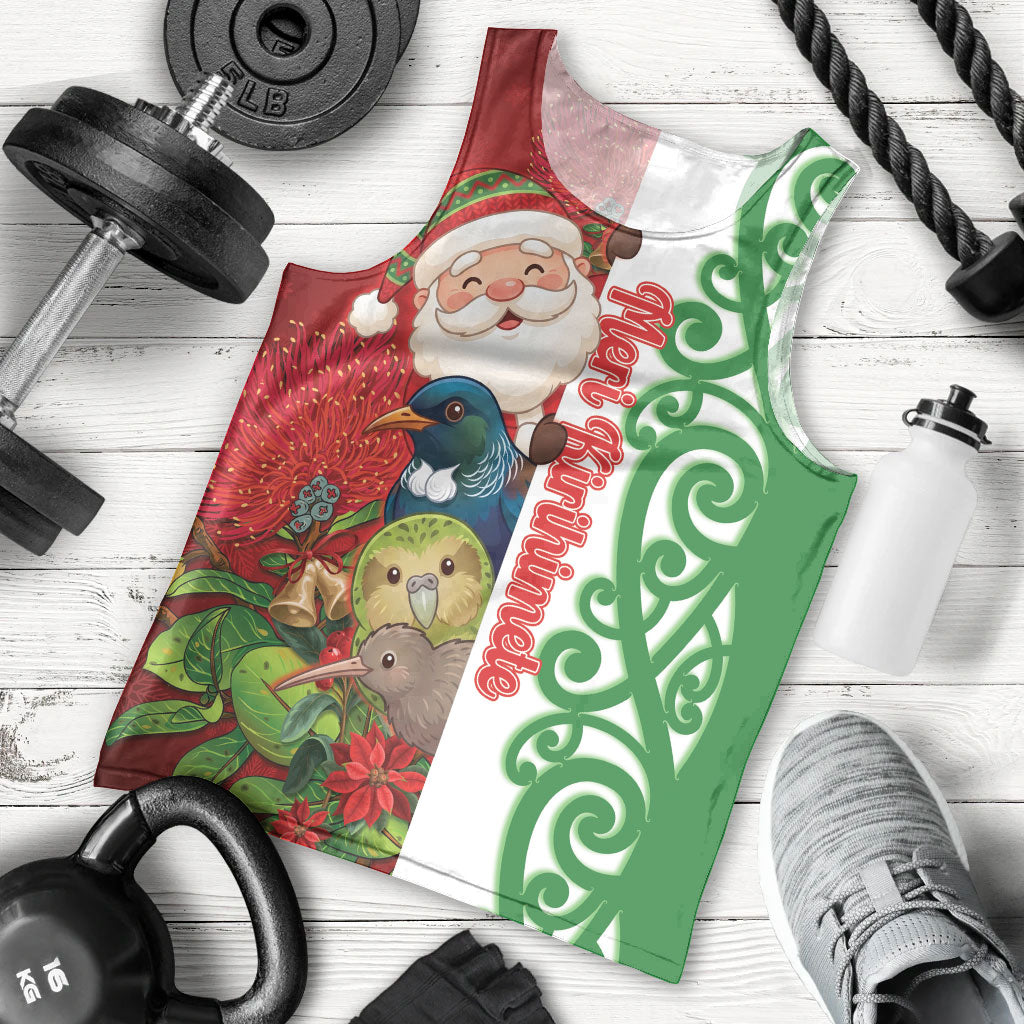 Meri Kirihimete New Zealand Personalised Men Tank Top Cute Santa NZ Animals and Pohutukawa LT14 - Polynesian Pride