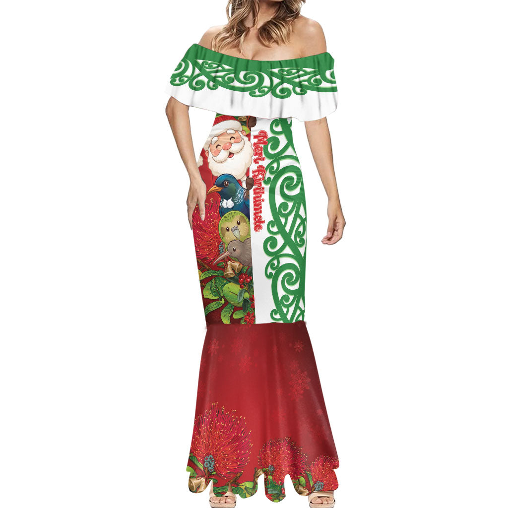 Meri Kirihimete New Zealand Personalised Mermaid Dress Cute Santa NZ Animals and Pohutukawa LT14 - Polynesian Pride