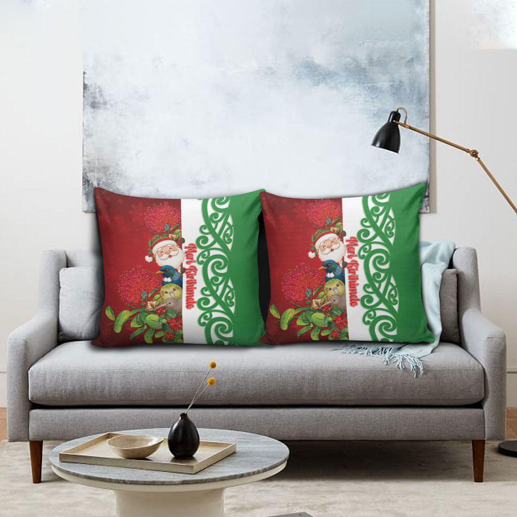 Meri Kirihimete New Zealand Pillow Cover Cute Santa NZ Animals and Pohutukawa