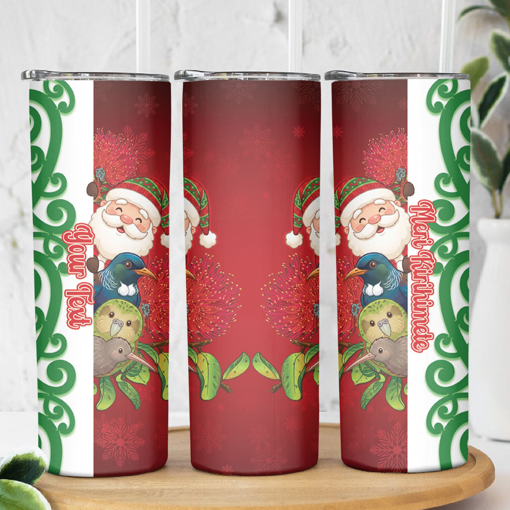 Meri Kirihimete New Zealand Personalised Skinny Tumbler Cute Santa NZ Animals and Pohutukawa LT14 - Polynesian Pride