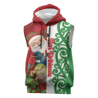 Meri Kirihimete New Zealand Personalised Sleeveless Hoodie Cute Santa NZ Animals and Pohutukawa LT14 Red - Polynesian Pride