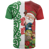 Meri Kirihimete New Zealand Personalised T Shirt Cute Santa NZ Animals and Pohutukawa LT14 - Polynesian Pride