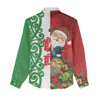 Meri Kirihimete New Zealand Personalised Women Casual Shirt Cute Santa NZ Animals and Pohutukawa LT14 - Polynesian Pride