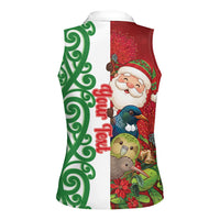 Meri Kirihimete New Zealand Personalised Women Sleeveless Polo Shirt Cute Santa NZ Animals and Pohutukawa LT14 - Polynesian Pride