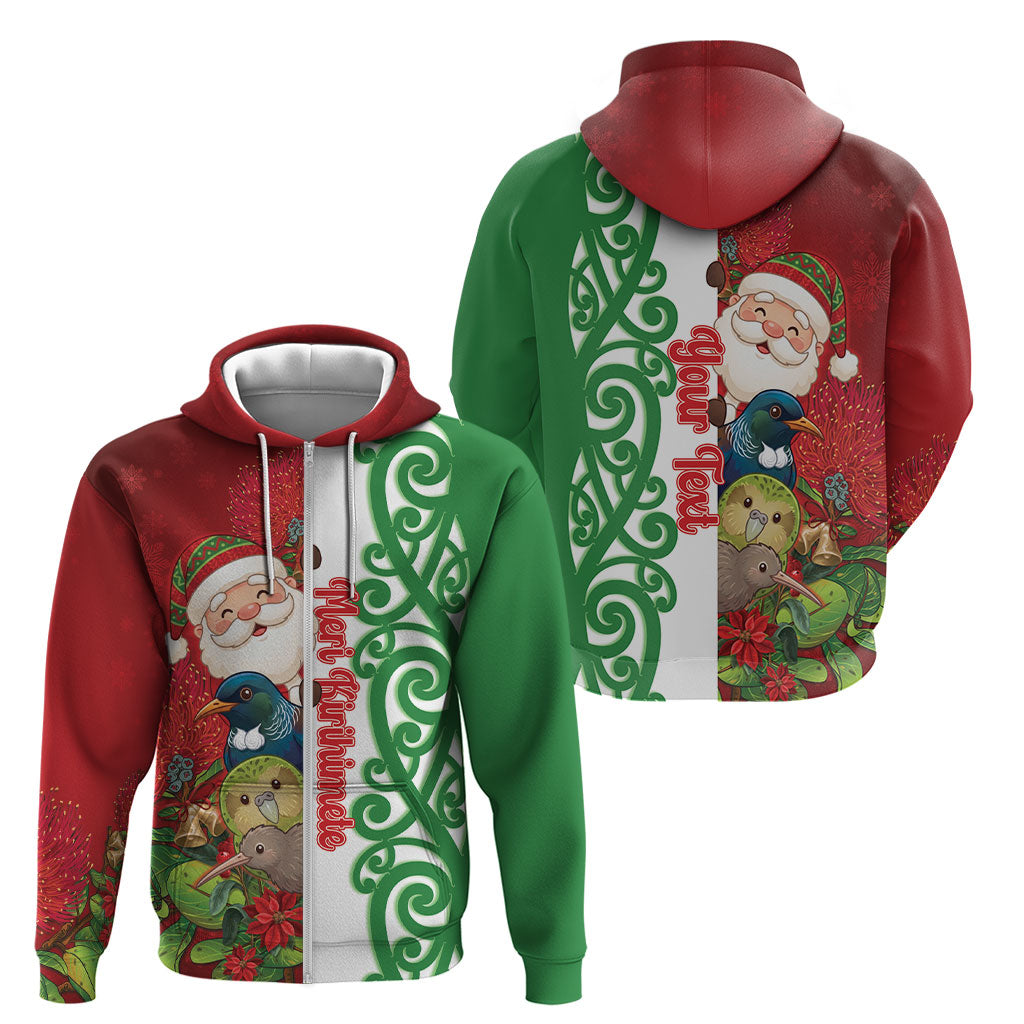 Meri Kirihimete New Zealand Personalised Zip Hoodie Cute Santa NZ Animals and Pohutukawa LT14 - Polynesian Pride