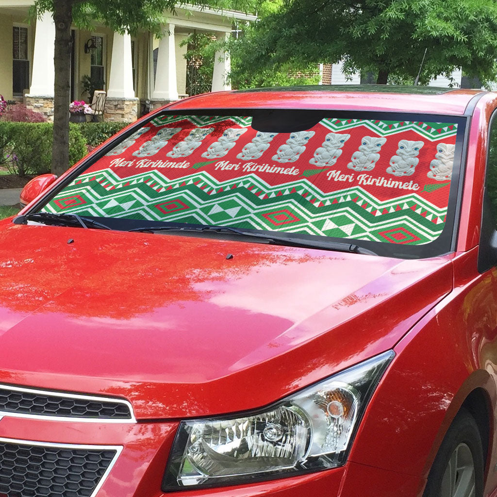 New Zealand Christmas In July Auto Sun Shade Meri Kirihimete Hei Tiki Taniko Motifs Seamless LT14 - Polynesian Pride