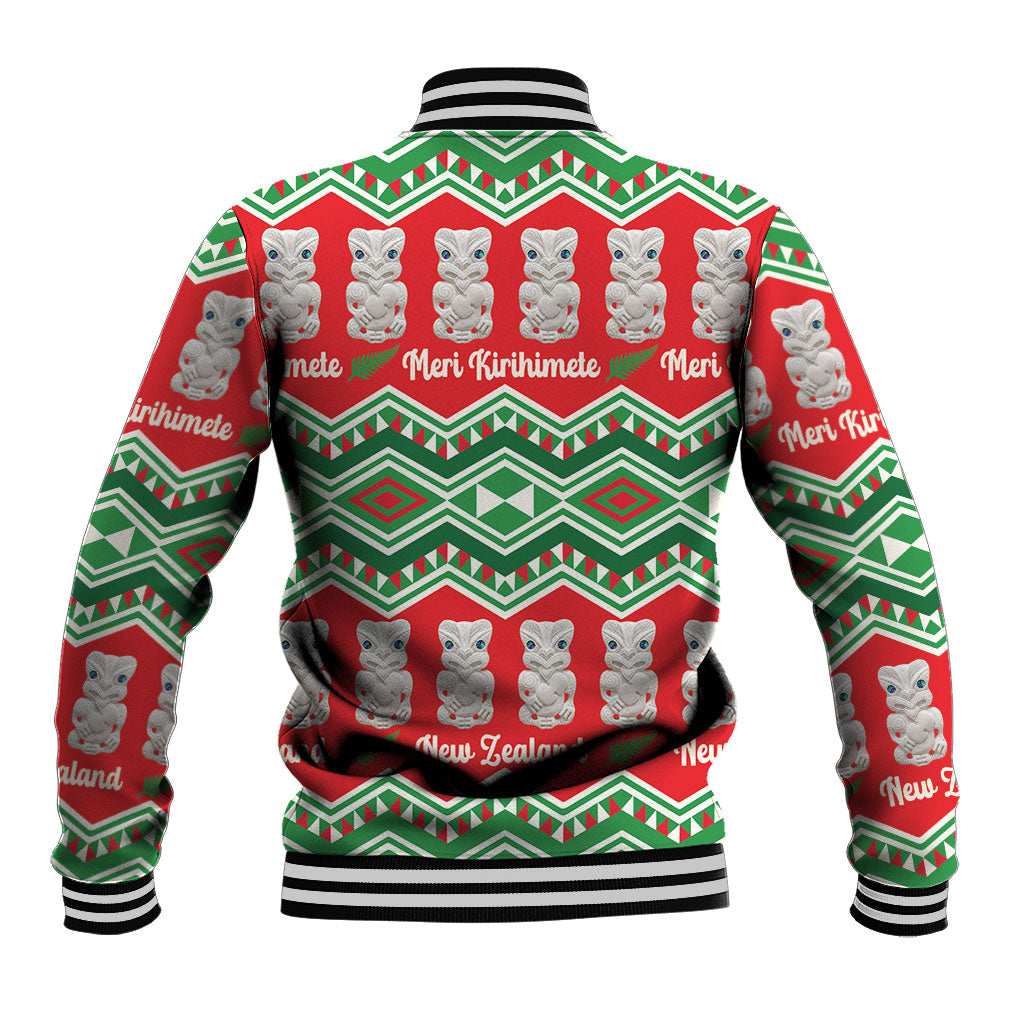 New Zealand Christmas In July Baseball Jacket Meri Kirihimete Hei Tiki Taniko Motifs Seamless LT14 - Polynesian Pride