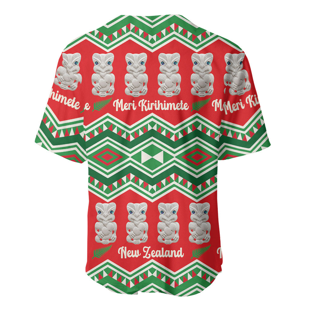 New Zealand Christmas In July Baseball Jersey Meri Kirihimete Hei Tiki Taniko Motifs Seamless LT14 - Polynesian Pride