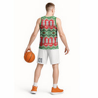 New Zealand Christmas In July Basketball Jersey Meri Kirihimete Hei Tiki Taniko Motifs Seamless LT14 - Polynesian Pride
