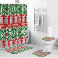 New Zealand Christmas In July Bathroom Set Meri Kirihimete Hei Tiki Taniko Motifs Seamless LT14 Bathroom Set (4 pcs) Red - Polynesian Pride
