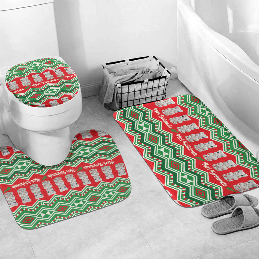 New Zealand Christmas In July Bathroom Set Meri Kirihimete Hei Tiki Taniko Motifs Seamless LT14 Mat Set Only (3 pcs) One Size Red - Polynesian Pride