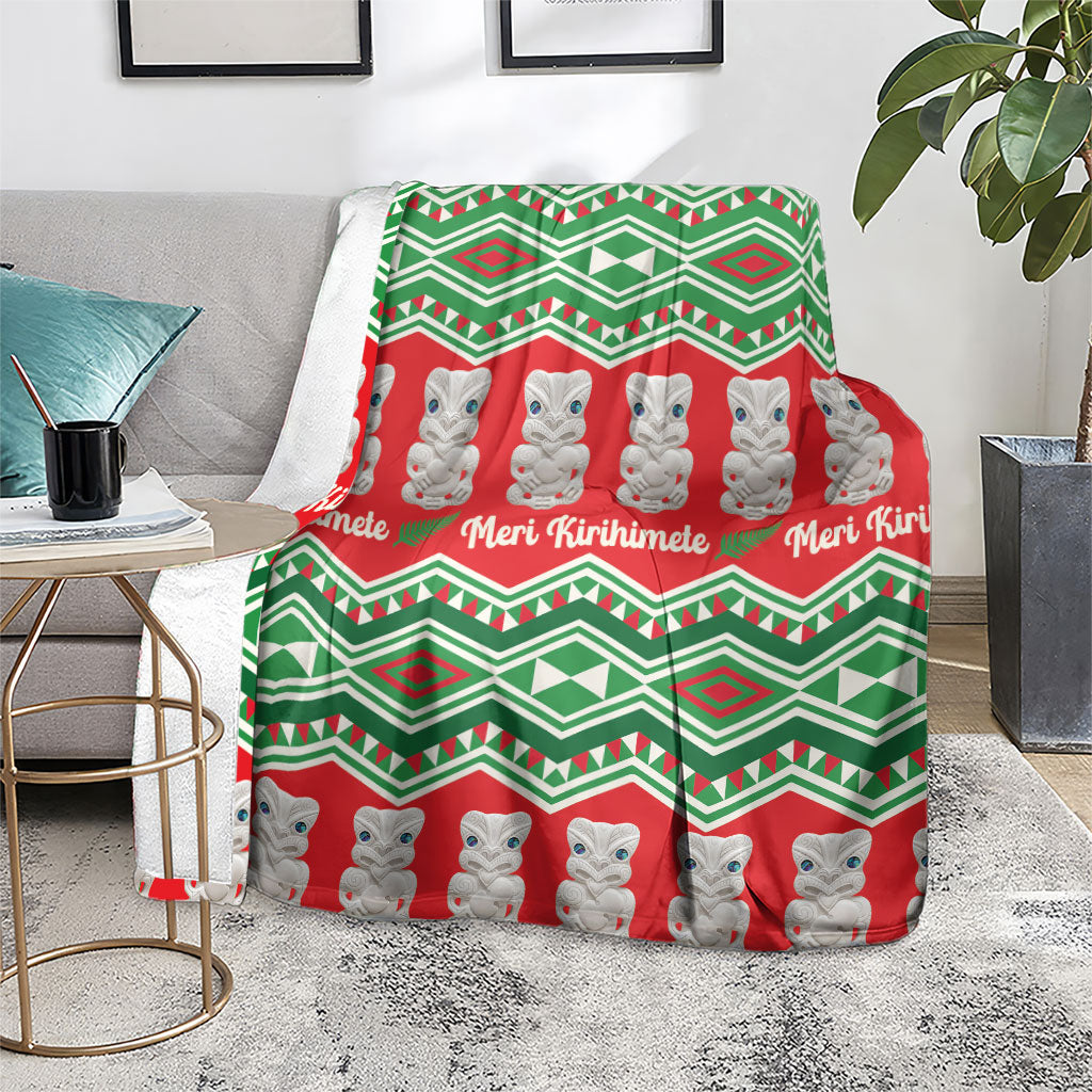 New Zealand Christmas In July Blanket Meri Kirihimete Hei Tiki Taniko Motifs Seamless LT14 - Polynesian Pride