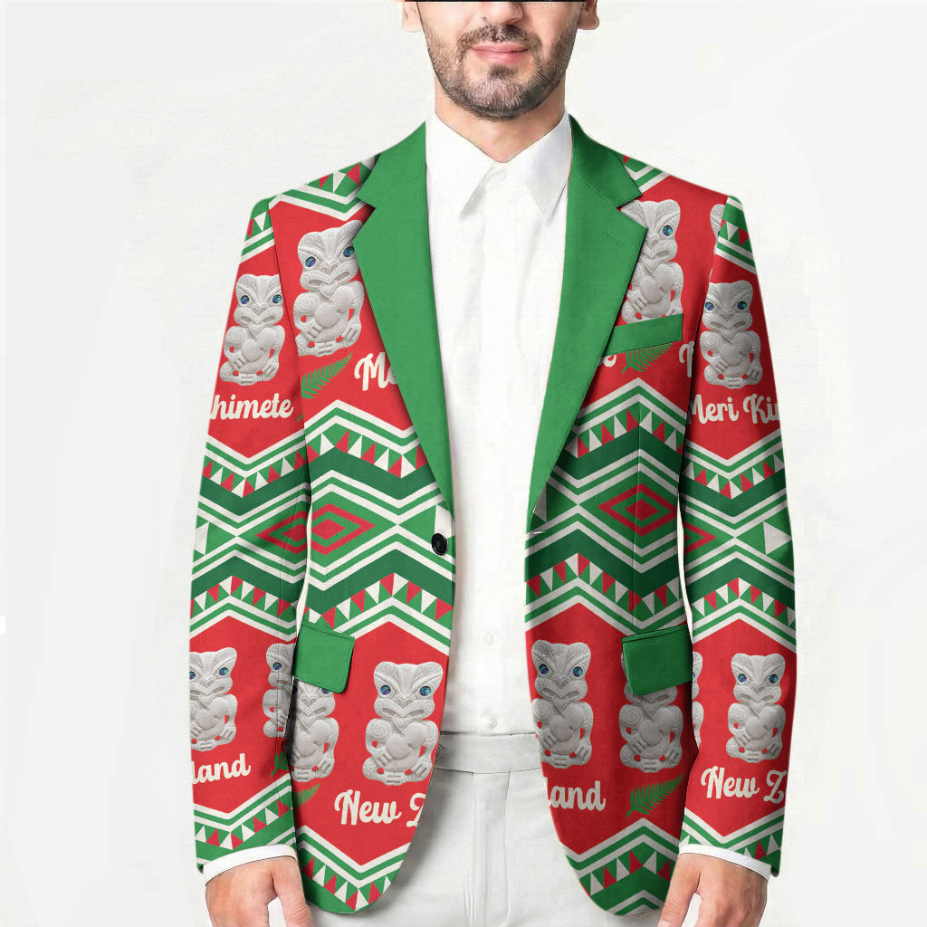 New Zealand Christmas In July Blazer Meri Kirihimete Hei Tiki Taniko Motifs Seamless LT14 - Polynesian Pride