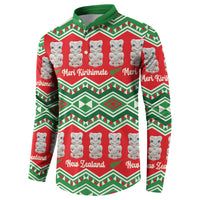 New Zealand Christmas In July Button Sweatshirt Meri Kirihimete Hei Tiki Taniko Motifs Seamless LT14 - Polynesian Pride