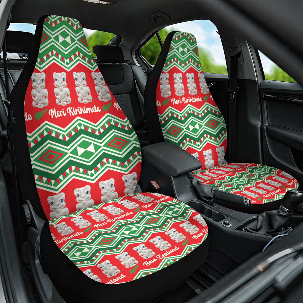 New Zealand Christmas In July Car Seat Cover Meri Kirihimete Hei Tiki Taniko Motifs Seamless LT14 One Size Red - Polynesian Pride