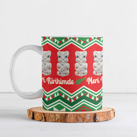 New Zealand Christmas In July Ceramic Mug Meri Kirihimete Hei Tiki Taniko Motifs Seamless LT14 Red - Polynesian Pride