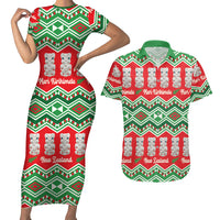 New Zealand Christmas In July Couples Matching Short Sleeve Bodycon Dress and Hawaiian Shirt Meri Kirihimete Hei Tiki Taniko Motifs Seamless LT14 Red - Polynesian Pride